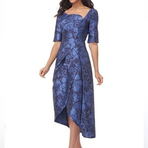 Kay Unger NY Women’s Tallulah Tea Length Dress Floral jacquard, short sl…